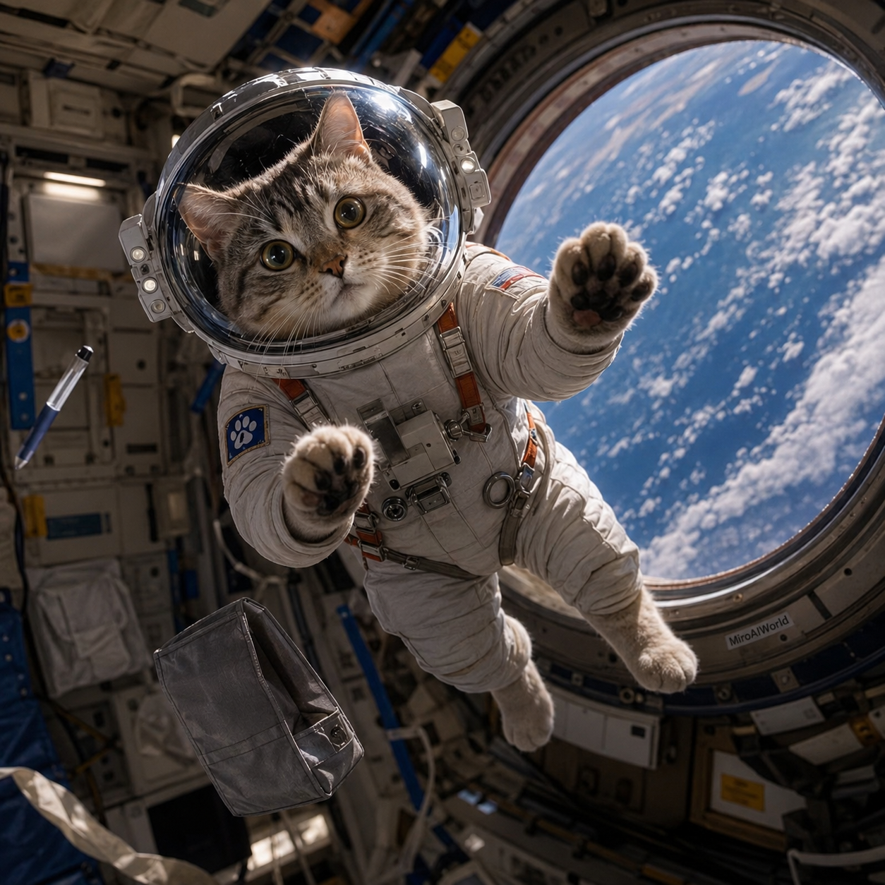 Котка астронавт в космическа станция